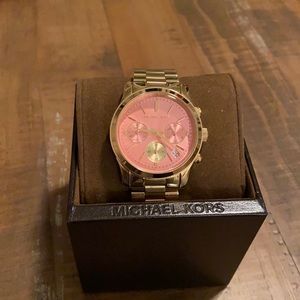 Michael Kors Gold Watch Pink Face Stainless Steel Watch